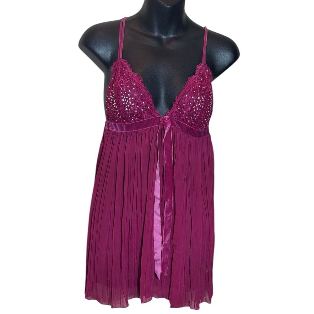 Victoria’s Secret women’s medium babydoll nightie sheer rhinestone gauzy